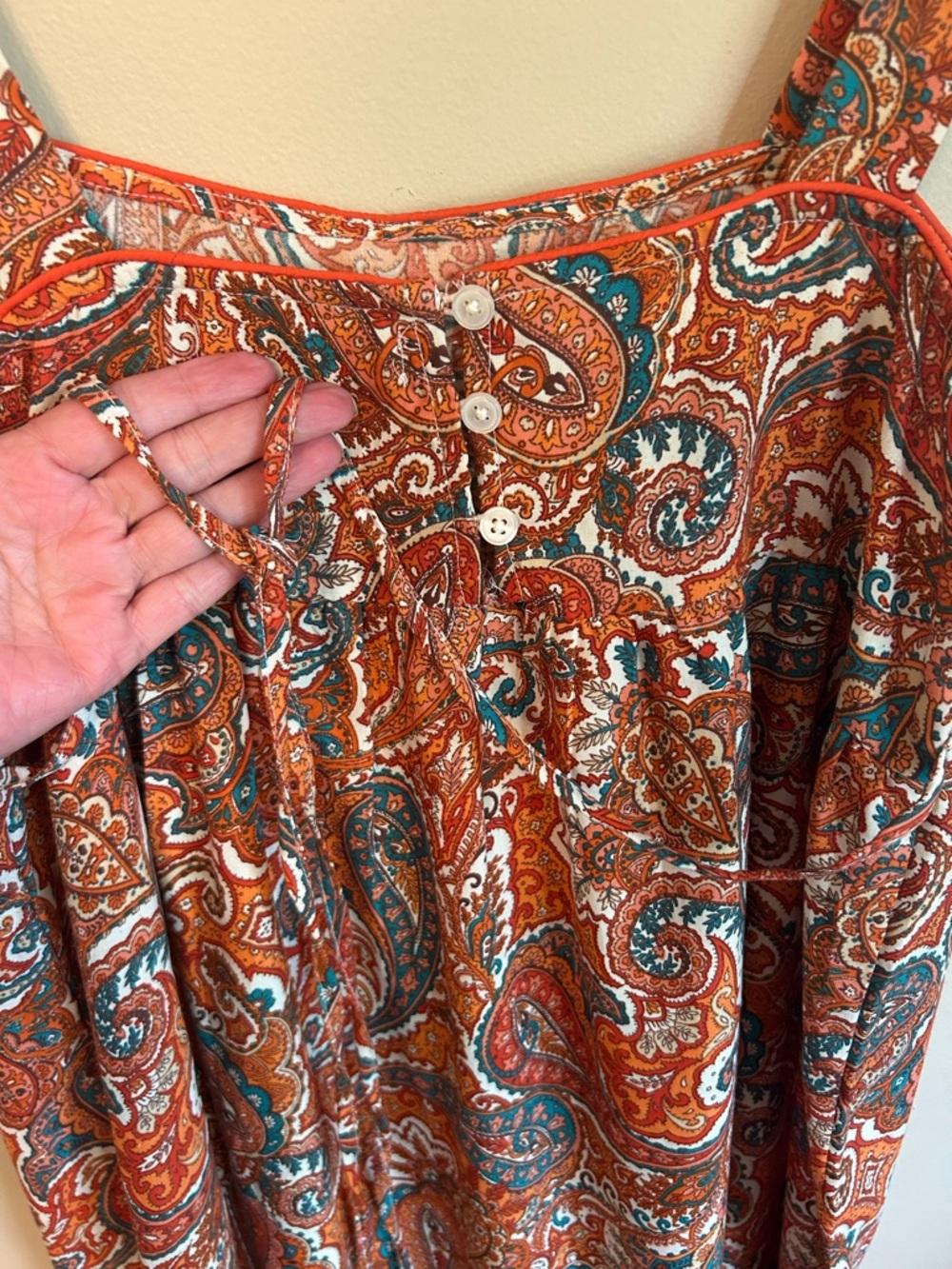 Band of the Free Boho Orange Paisley Tiered Maxi Dress Large - Picture 5 of 7